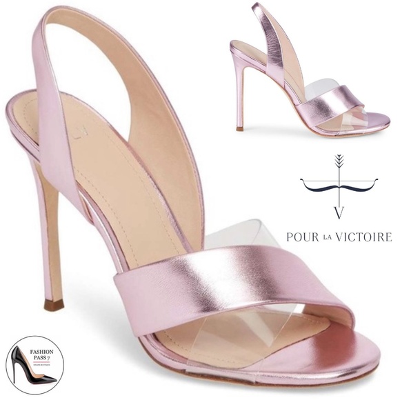 Pour La Victoire Shoes - Pour La Victoire Elly Pink Leather Slingback Stiletto Heel Pump Dress Sandal 7.5
